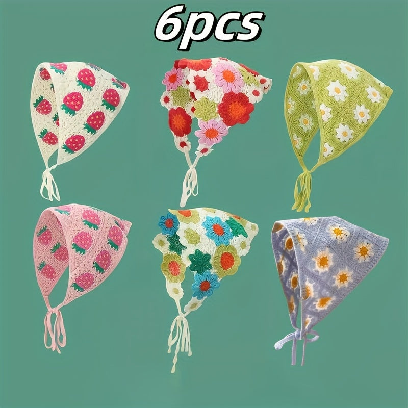 6pcs set of sweet triangle scarf elegant headband for girls, fashionable outdoor hair tie